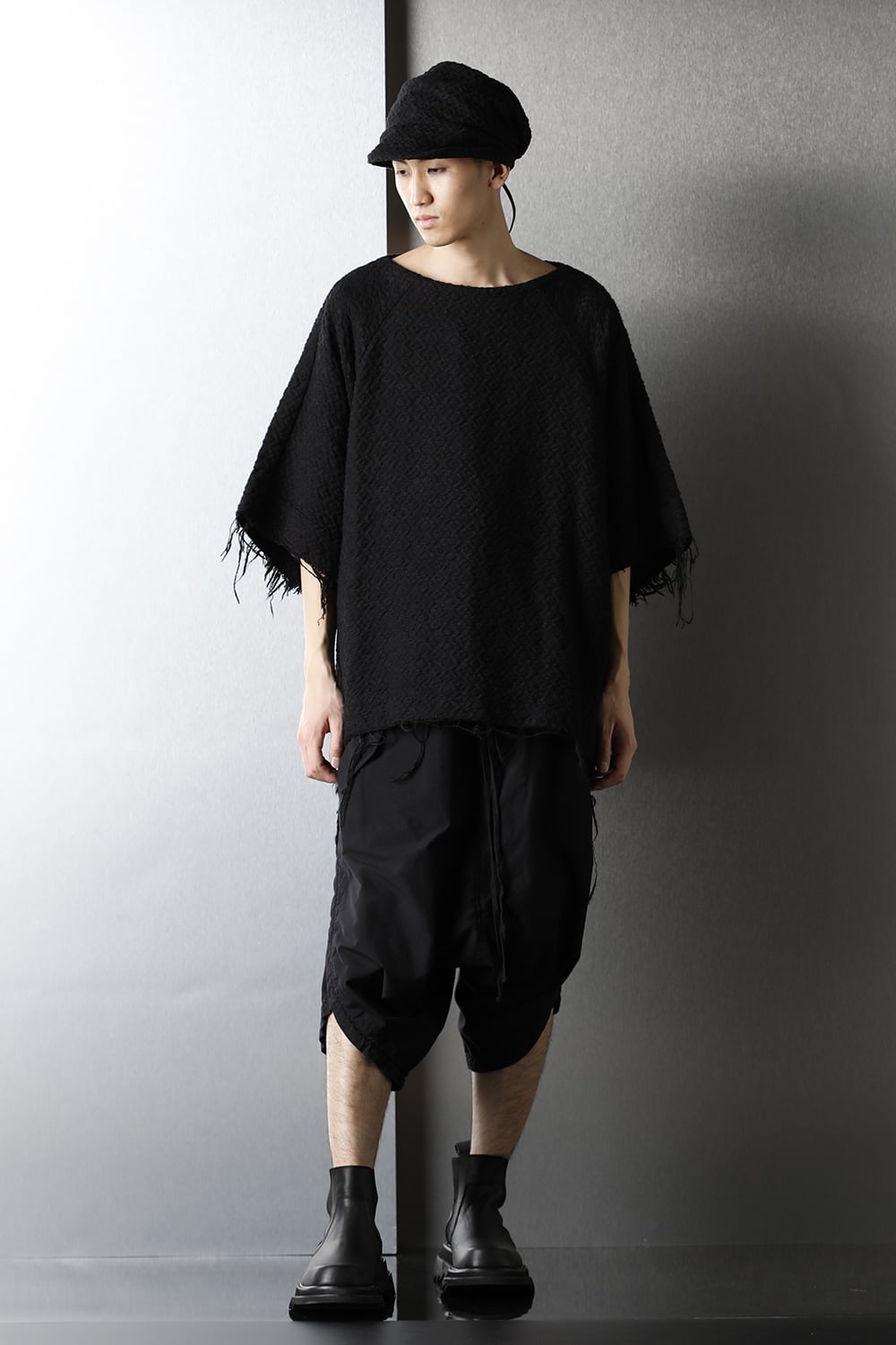 SLUB JACQUARD PULLOVER BLACK