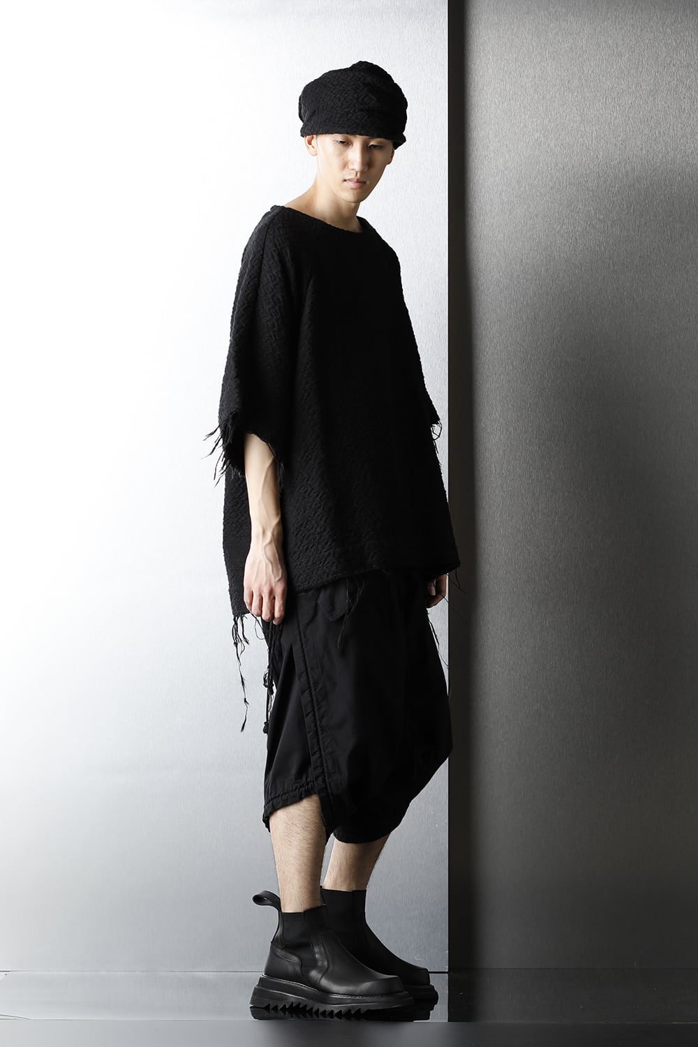 SLUB JACQUARD PULLOVER BLACK