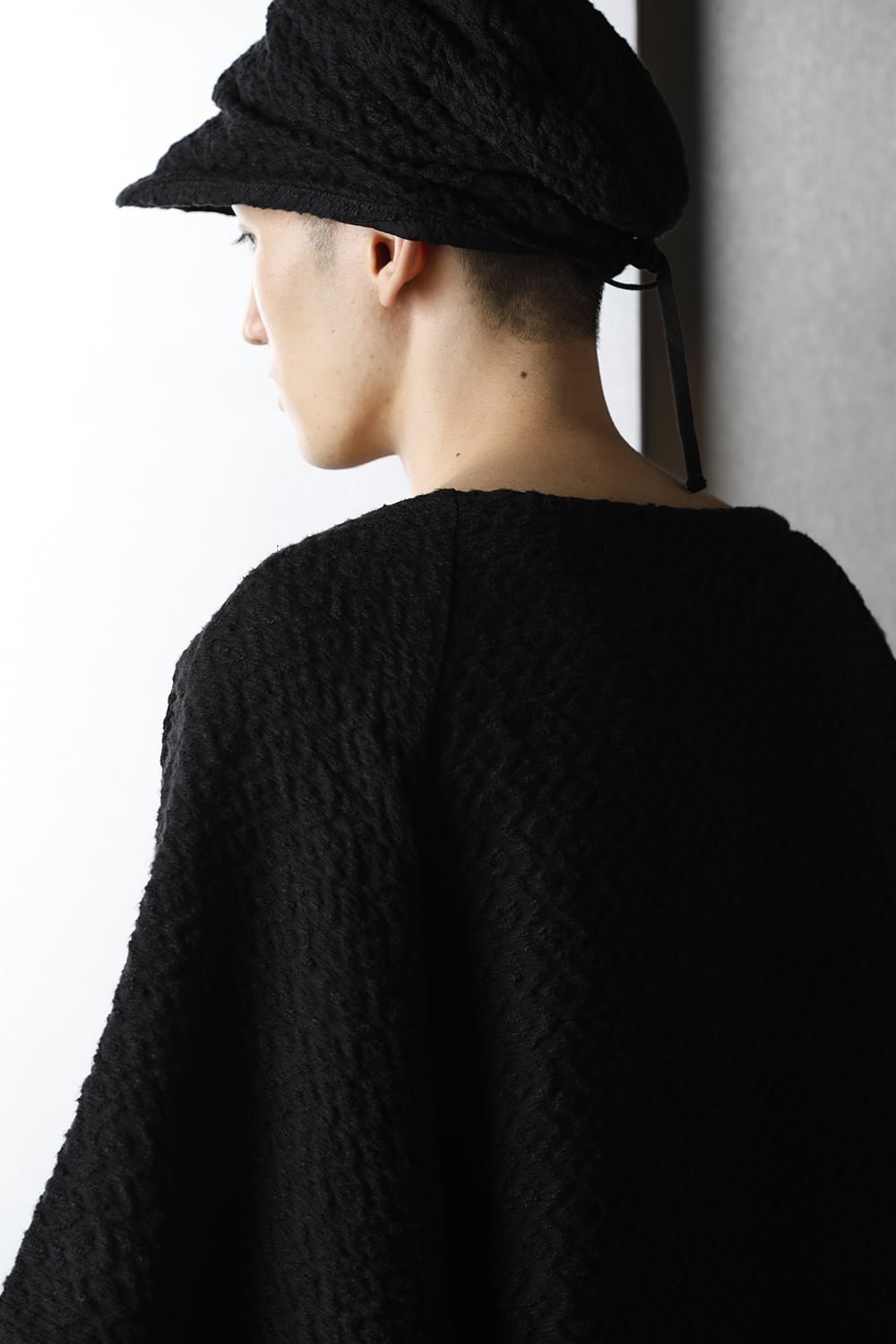 SLUB JACQUARD PULLOVER BLACK