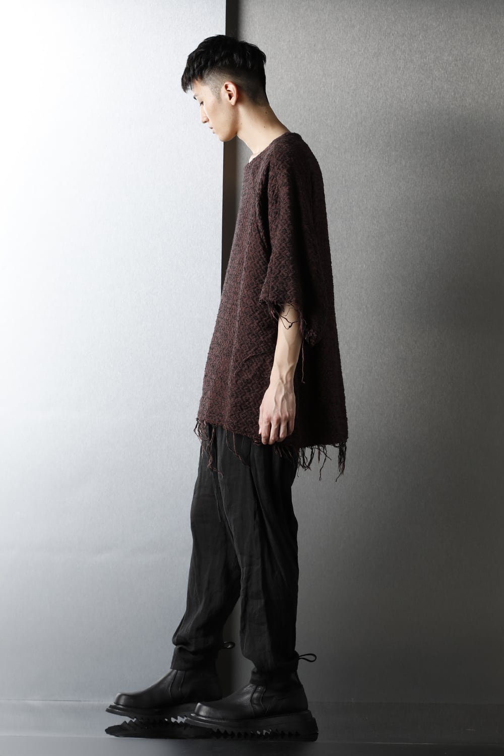 SLUB JACQUARD PULLOVER MAROON