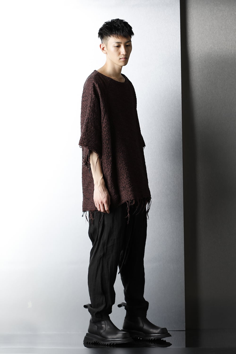 SLUB JACQUARD PULLOVER MAROON