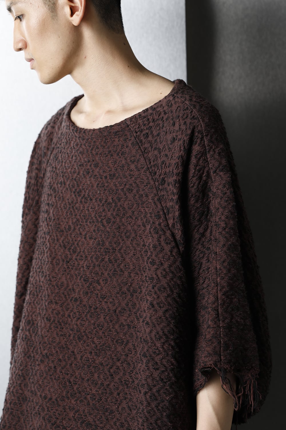 SLUB JACQUARD PULLOVER MAROON