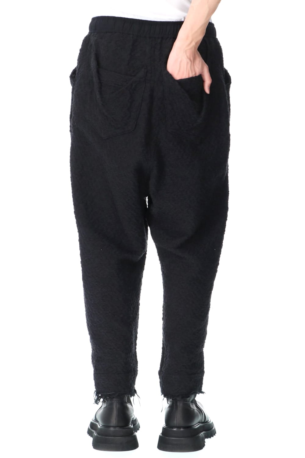 SLUB JACQUARD COTTON TROUSERS BLACK