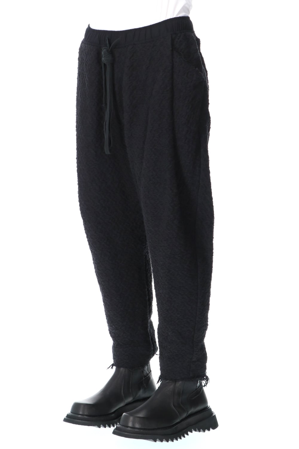 SLUB JACQUARD COTTON TROUSERS BLACK