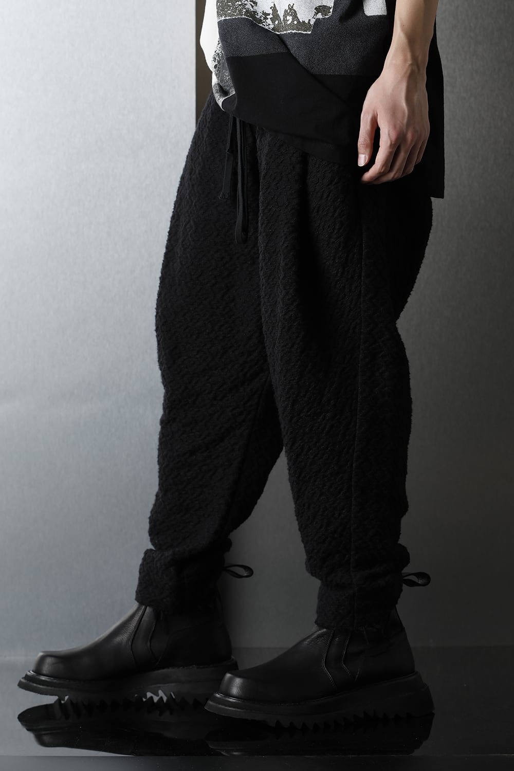 SLUB JACQUARD COTTON TROUSERS BLACK