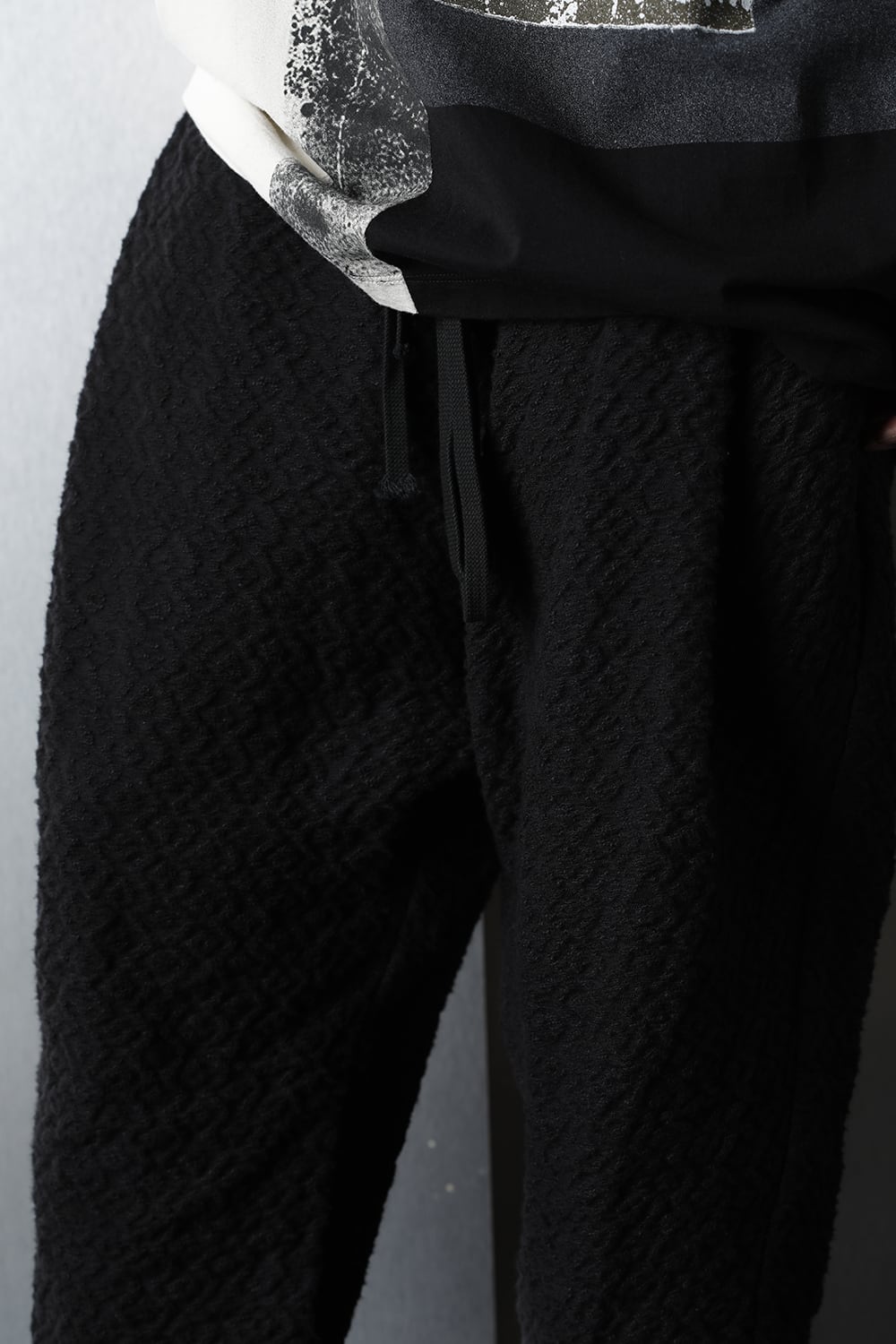 SLUB JACQUARD COTTON TROUSERS BLACK