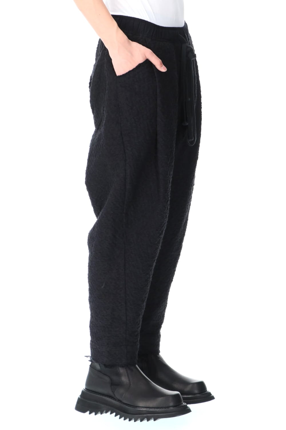 SLUB JACQUARD COTTON TROUSERS BLACK