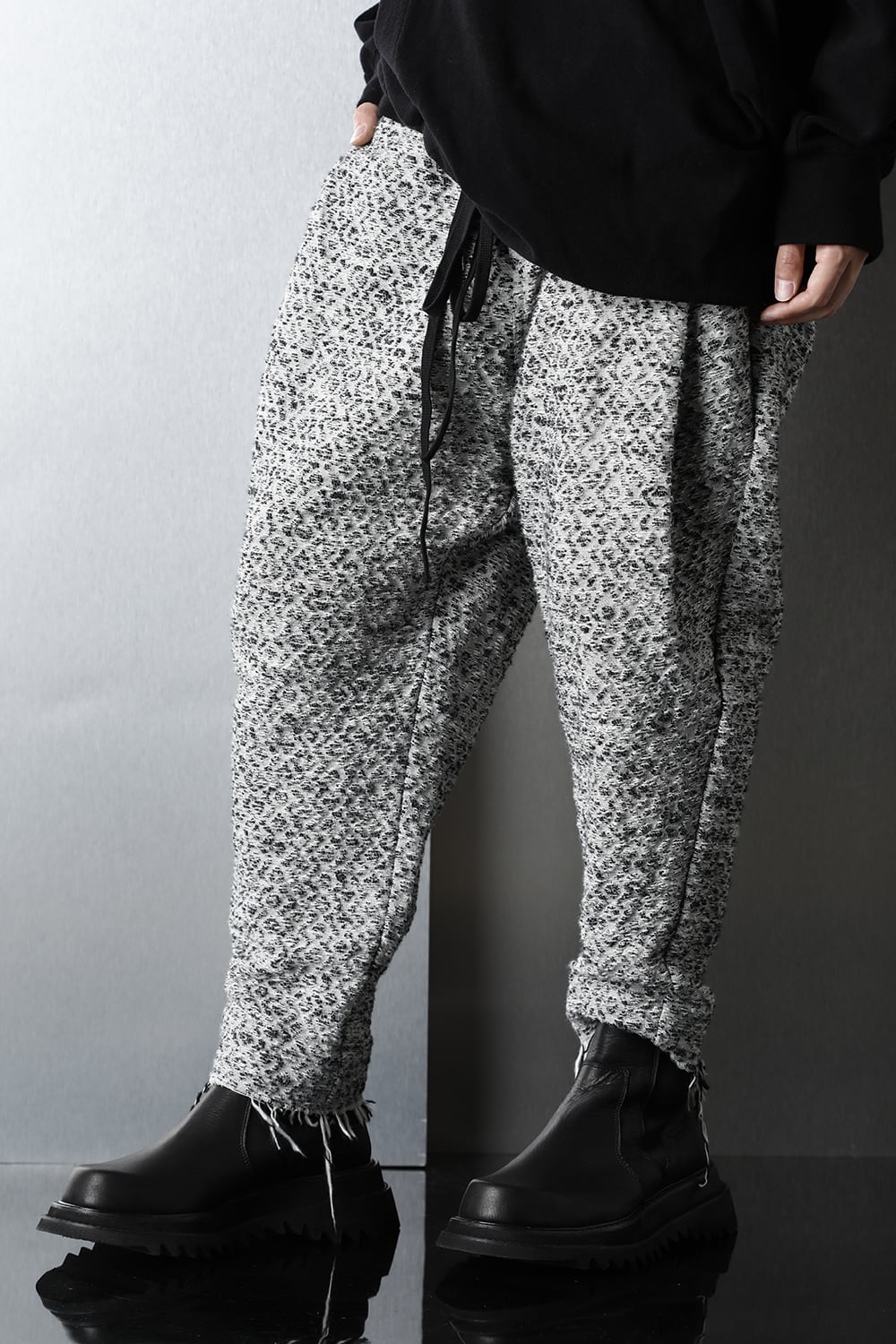 SLUB JACQUARD COTTON TROUSERS WHITE