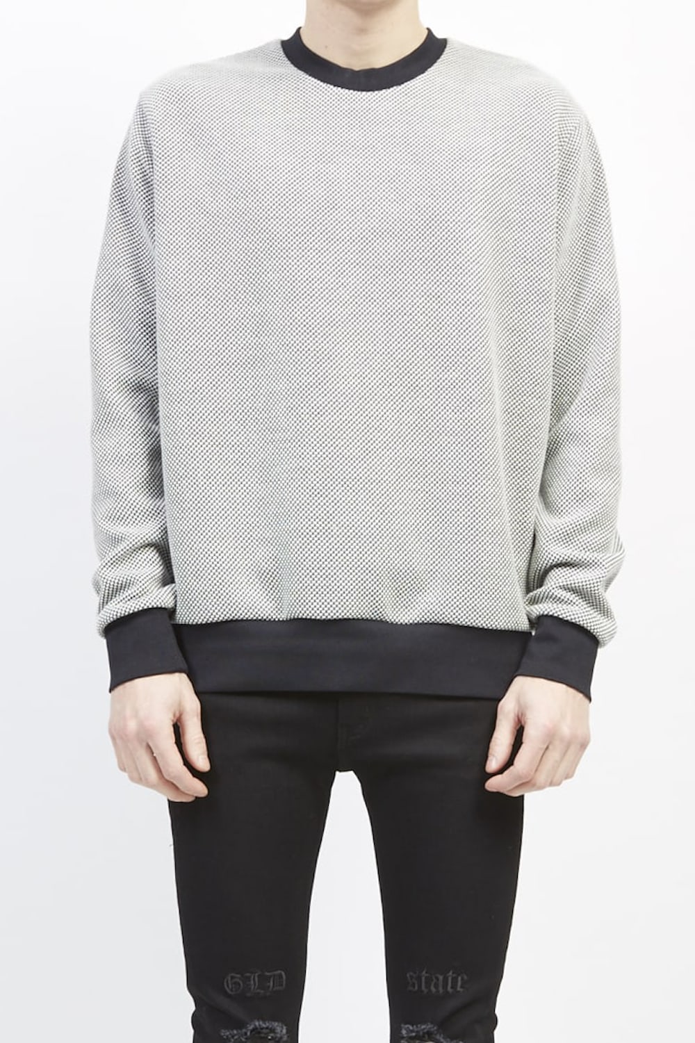 Gingham jacquard pullover Black × Off White