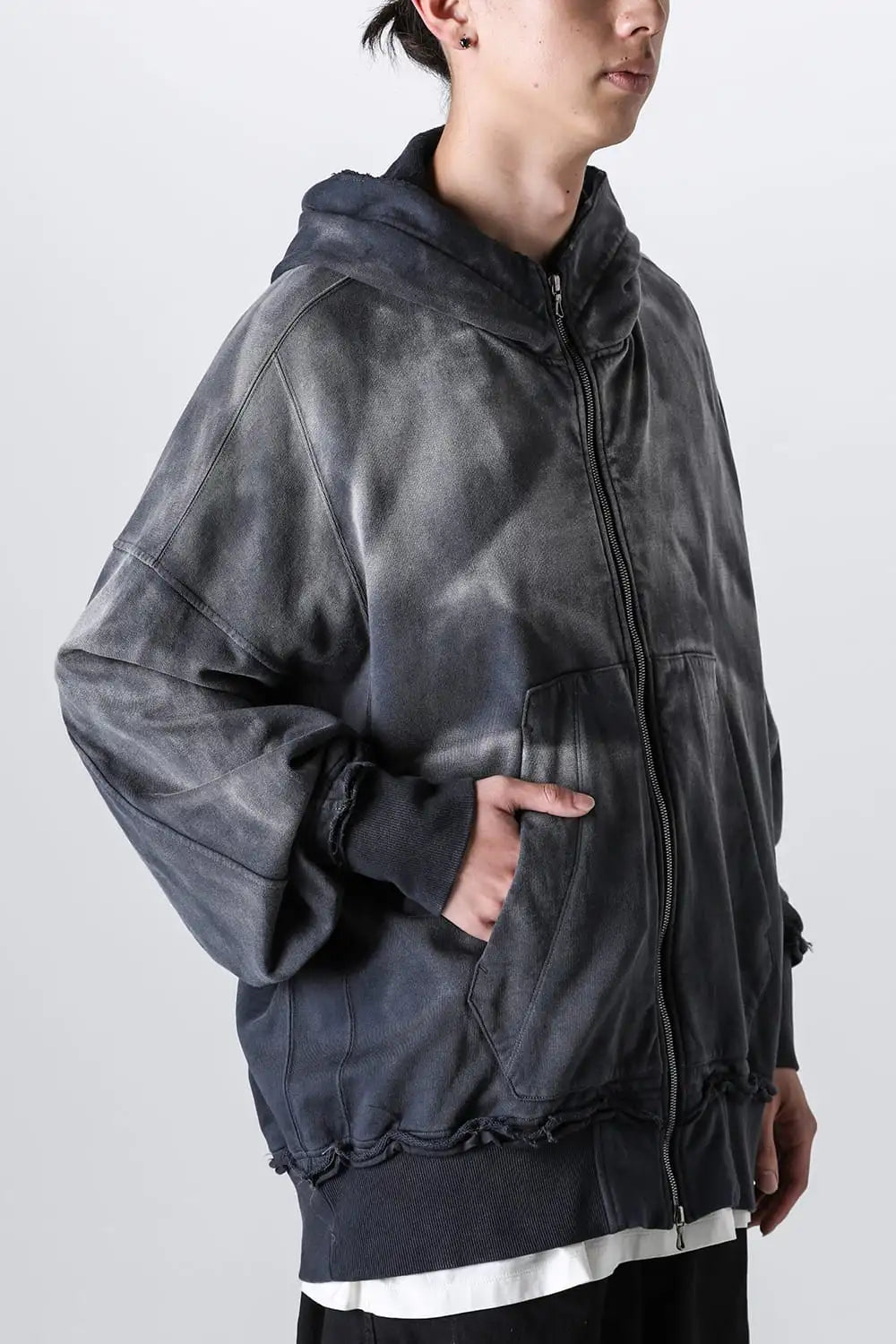 Faded Garment Wash Sweat Hoodie Black