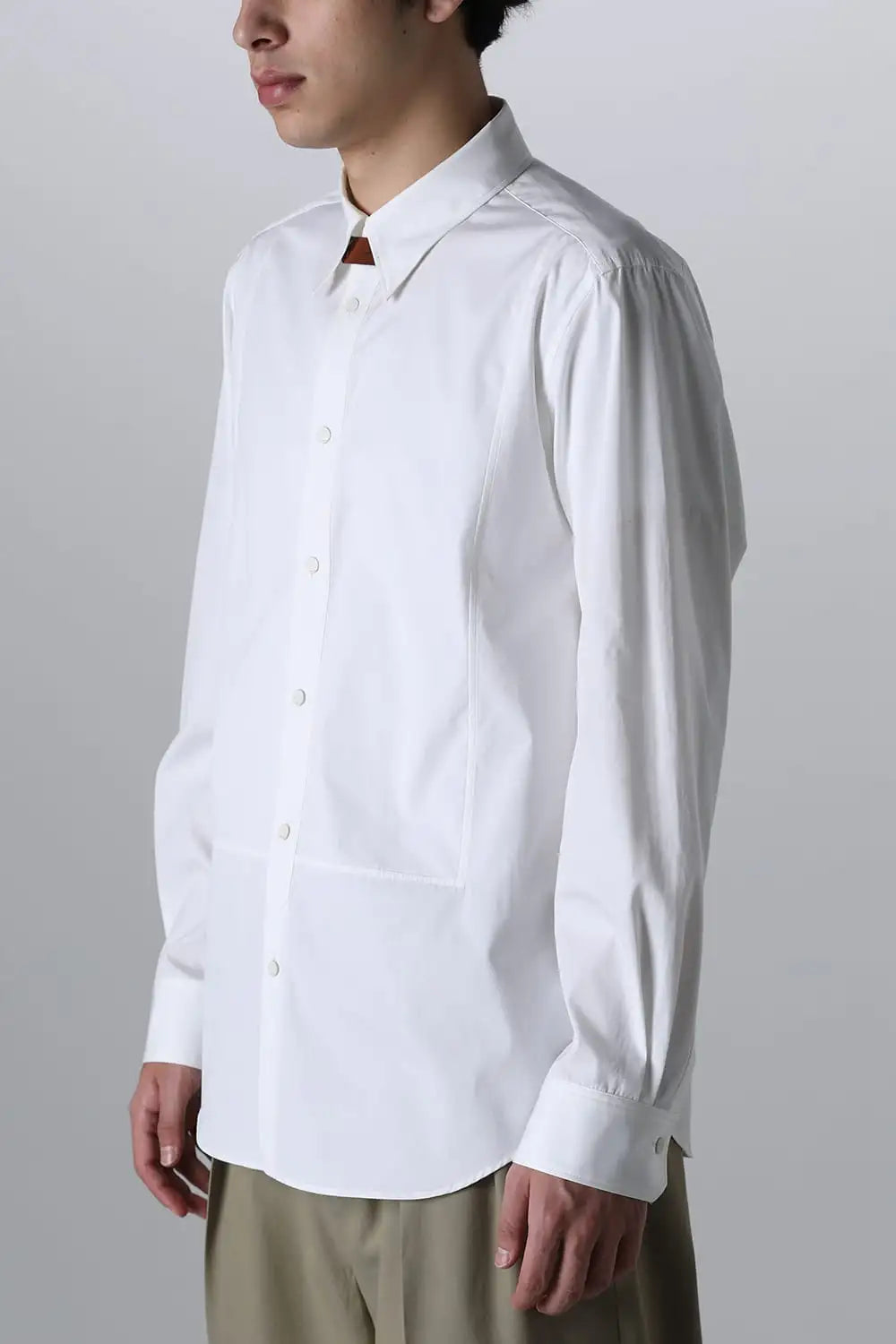 Front panel Shirt With Leather Tab White