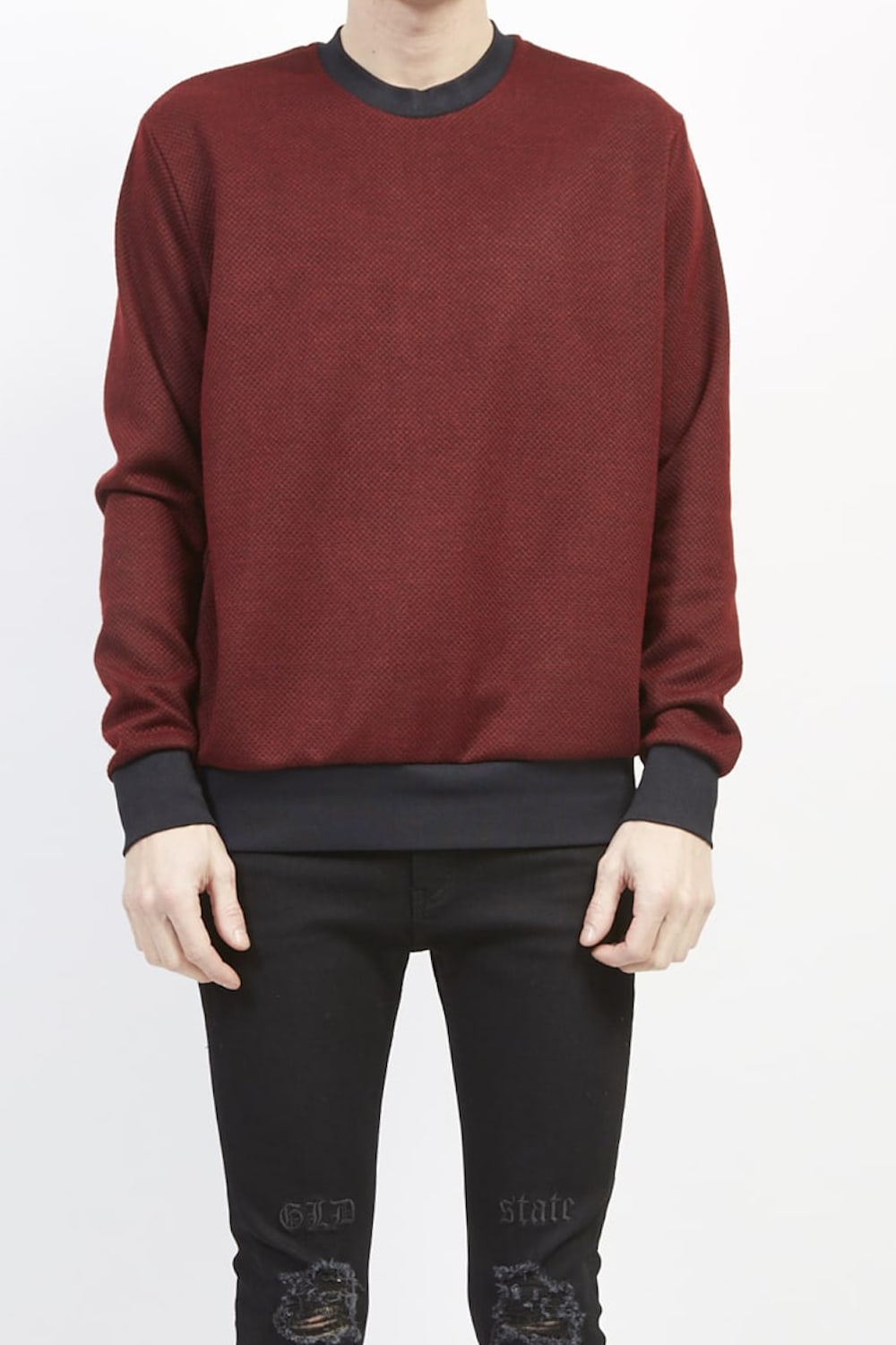 Gingham jacquard pullover Black × Red