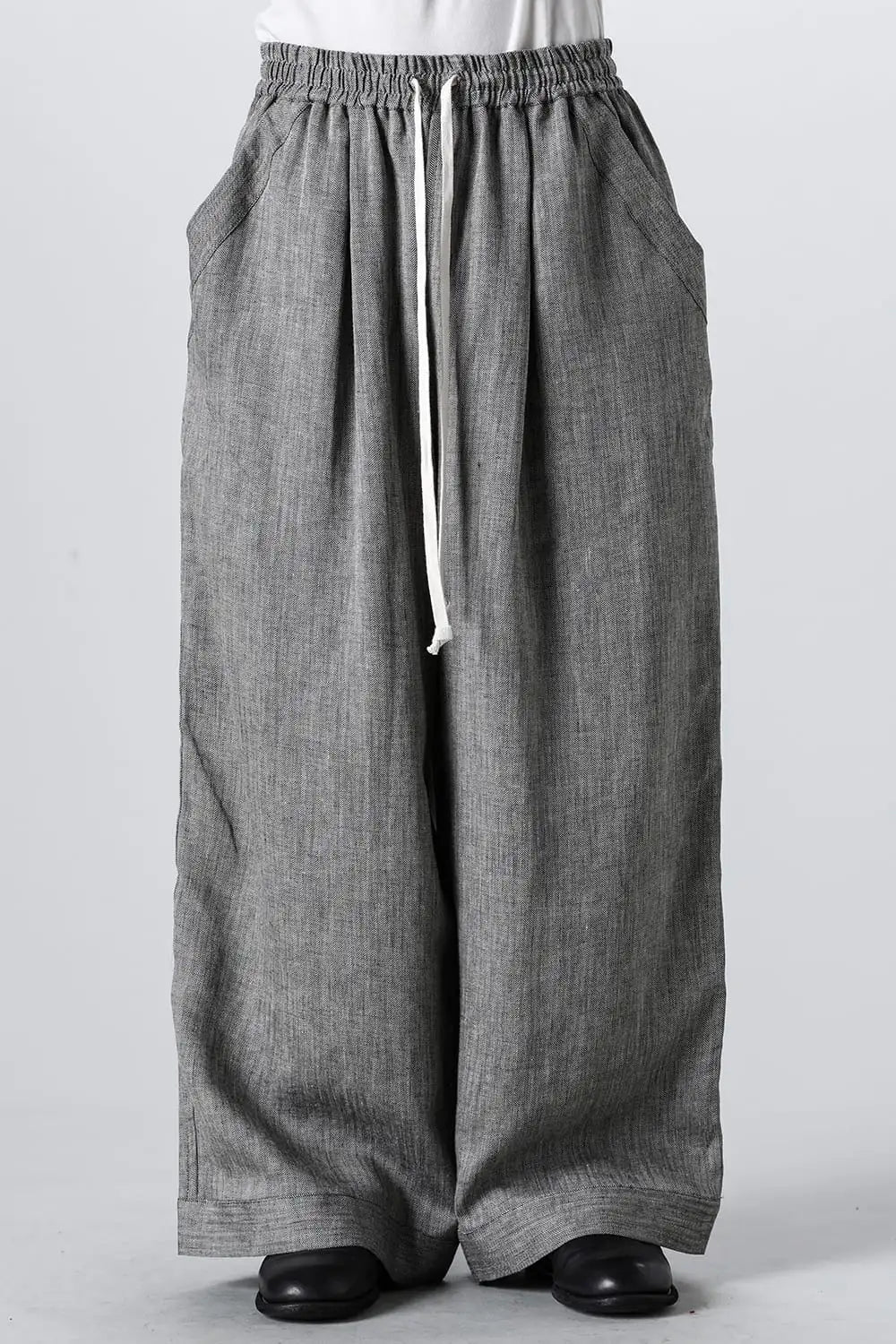 WIDE PANTS Linen Herringbone WHITE×BLACK