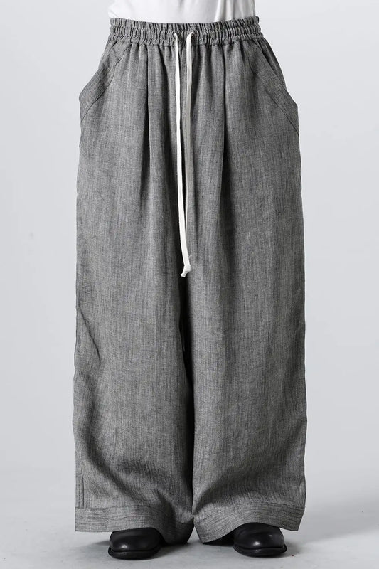 WIDE PANTS Linen Herringbone WHITE×BLACK