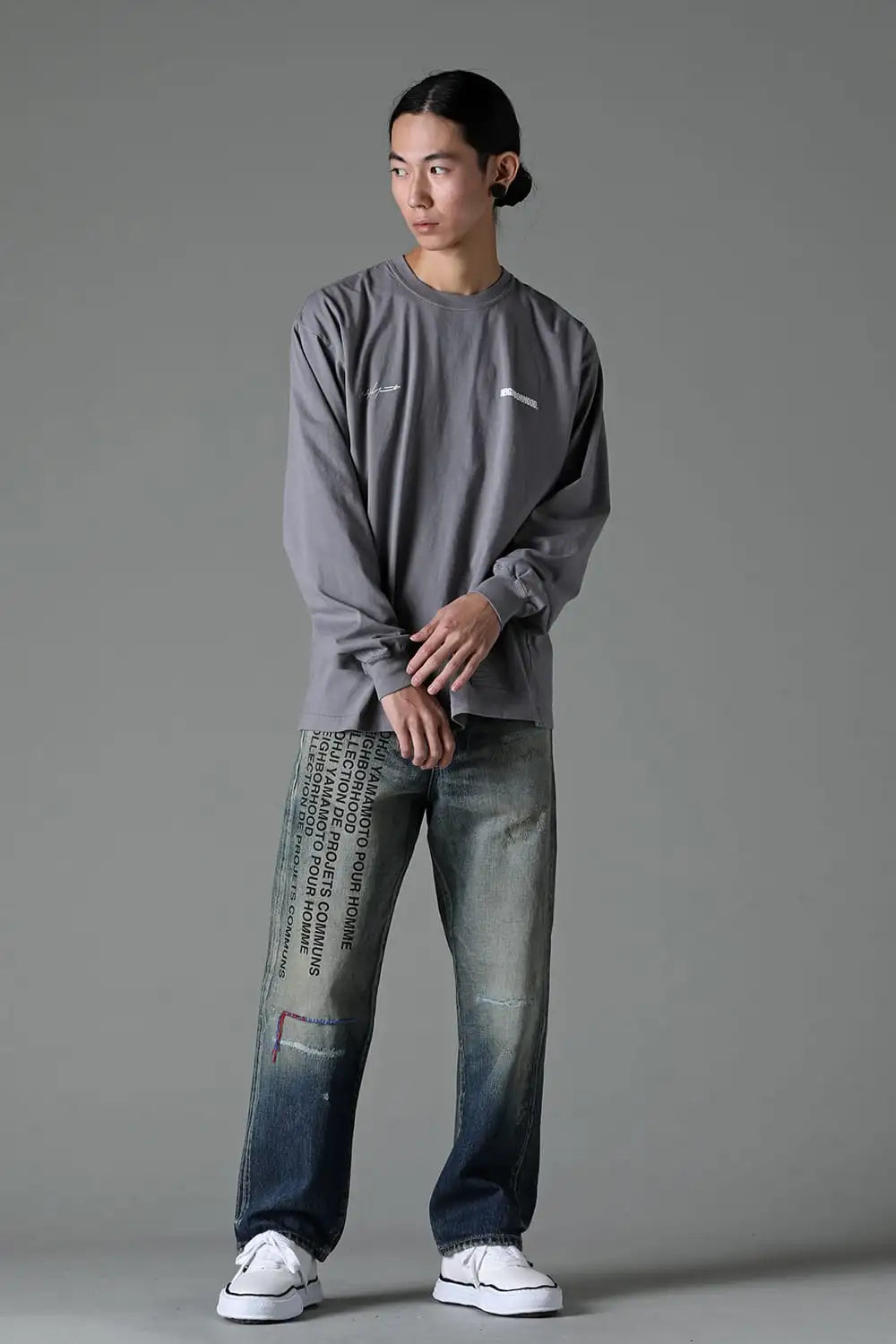 NEIGHBORHOOD × Yohji Yamamoto Print Long Sleeve T-Shirt Gray