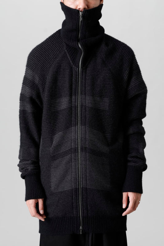 Front zip High neck knit Black