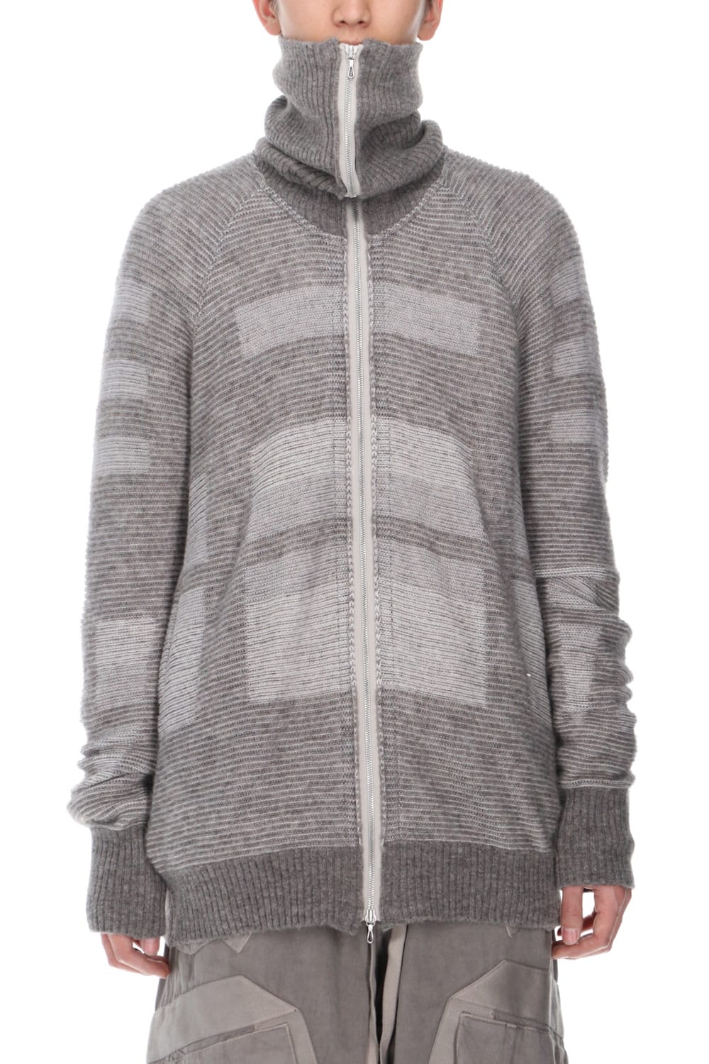 Front zip High neck knit Light Gray