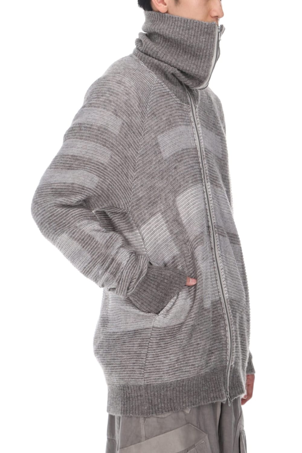 Front zip High neck knit Light Gray