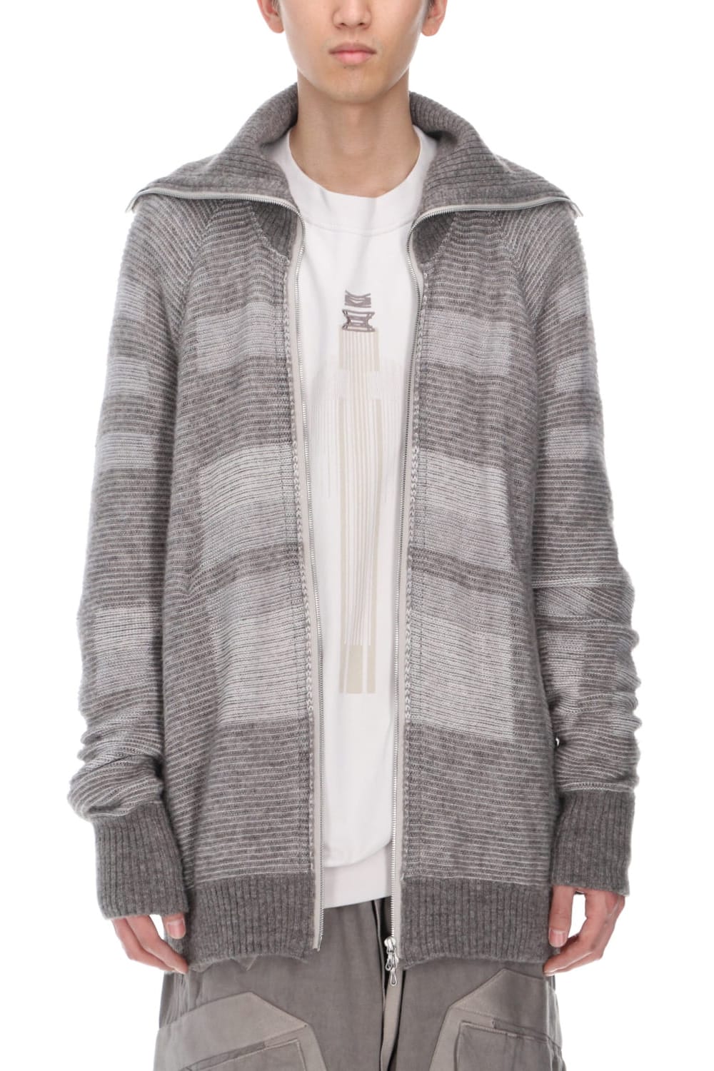 Front zip High neck knit Light Gray