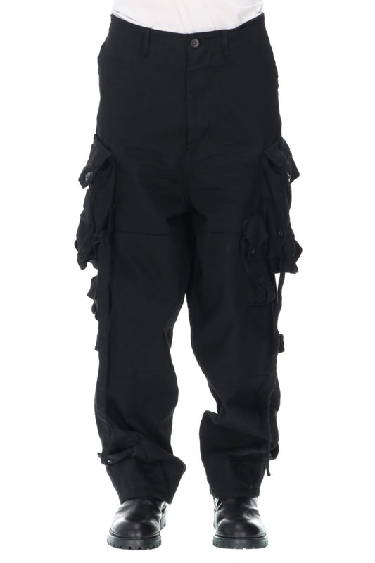 Dyeing denim Gas mask Cargo pants Black
