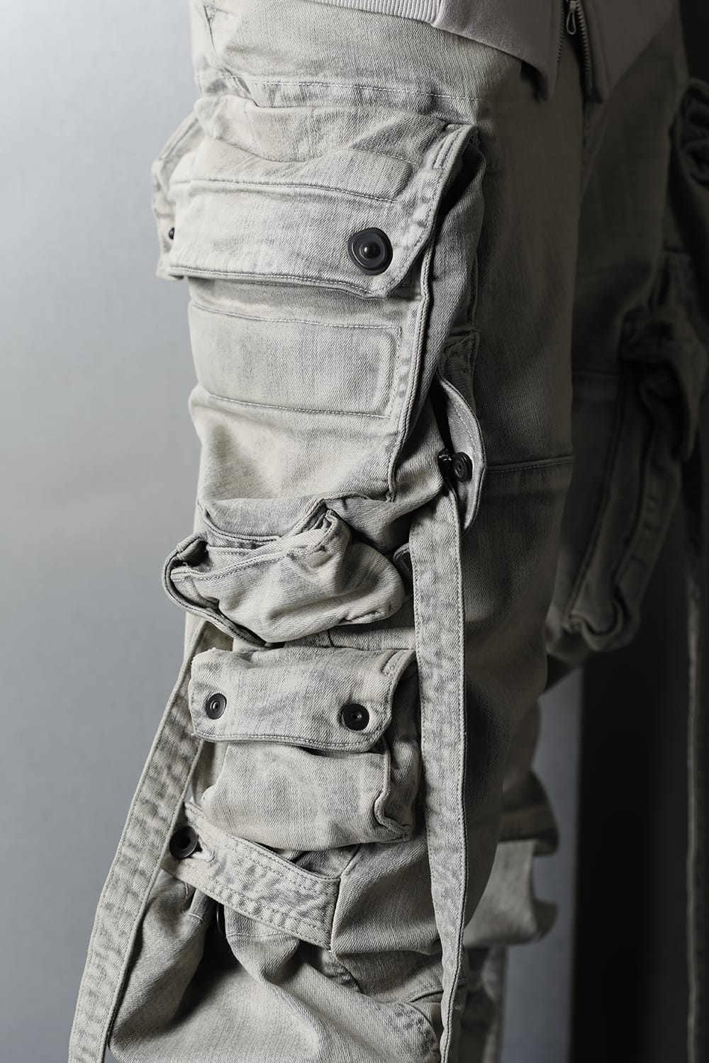 Bleached denim Gas mask Cargo pants Plaster