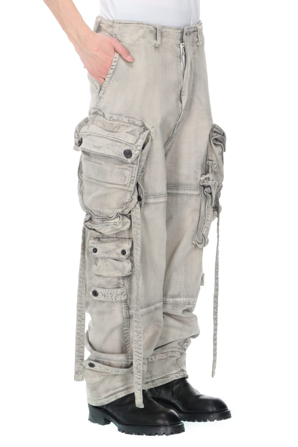 Bleached denim Gas mask Cargo pants Plaster