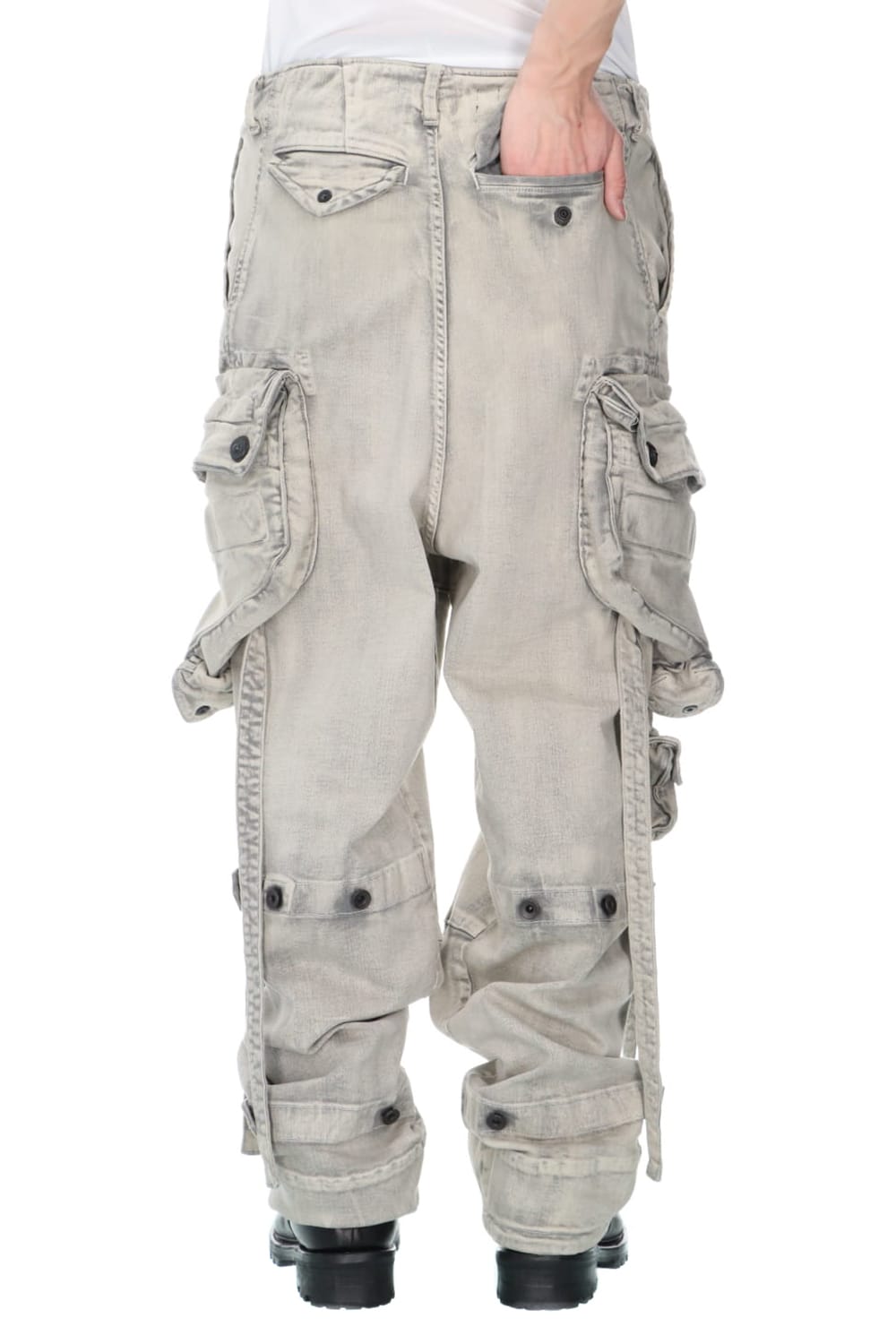 Bleached denim Gas mask Cargo pants Plaster