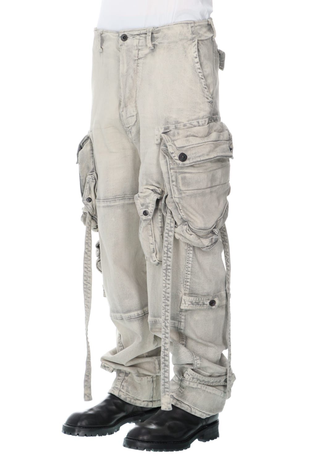 Bleached denim Gas mask Cargo pants Plaster