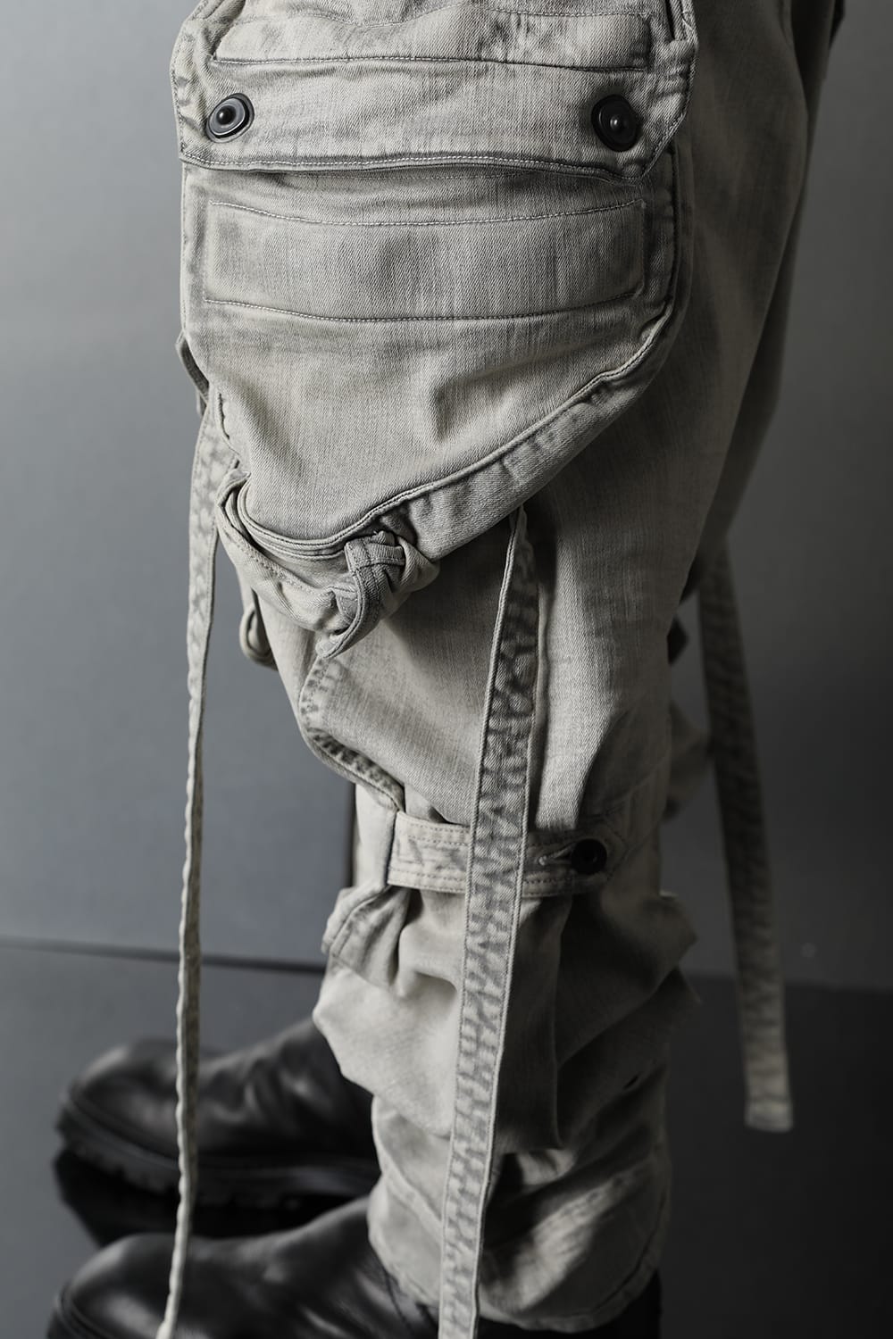 Bleached denim Gas mask Cargo pants Plaster