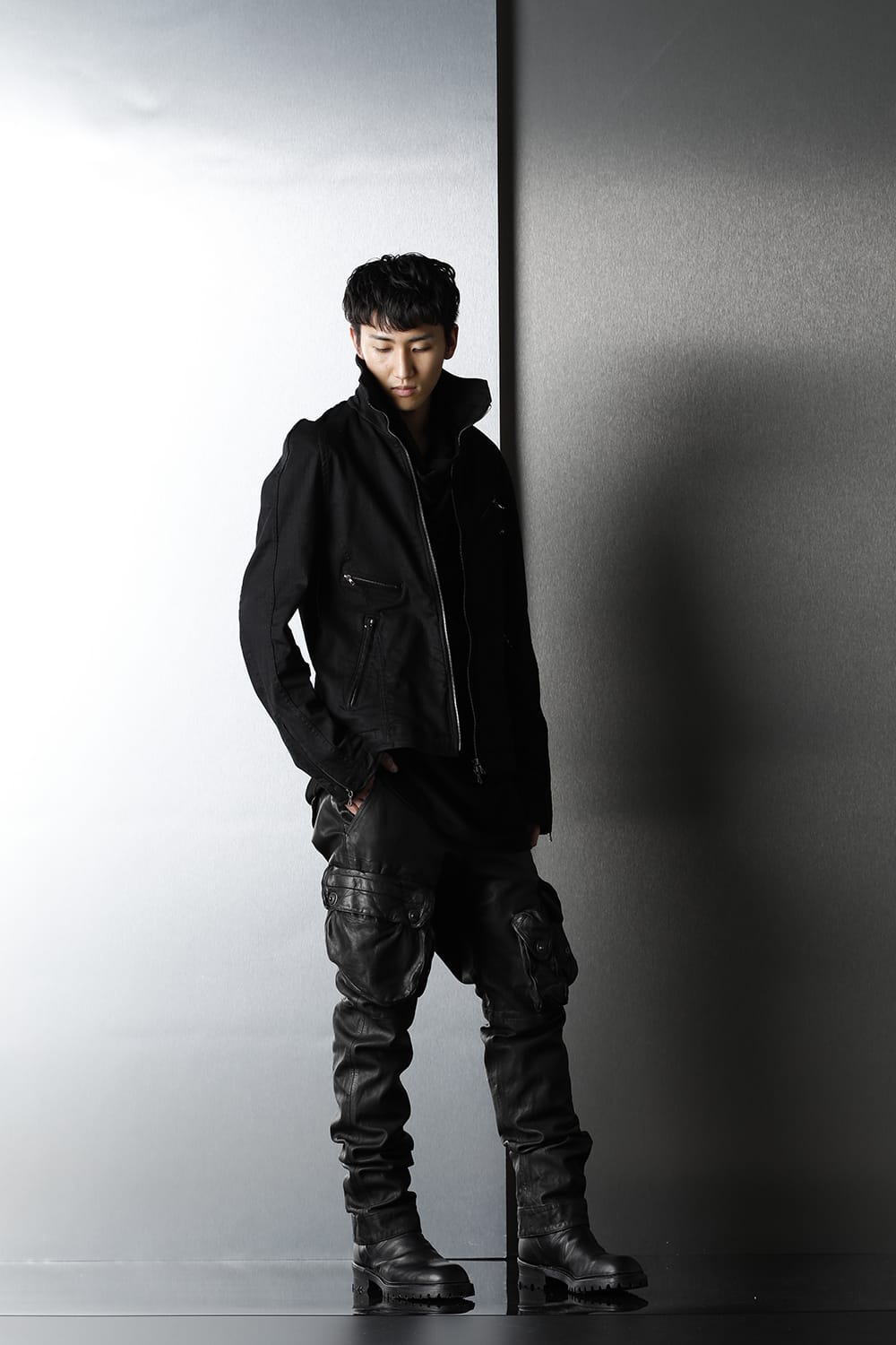 Leather skinny Gas mask Cargo pants