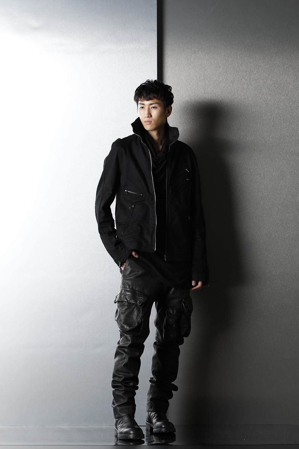 Leather skinny Gas mask Cargo pants