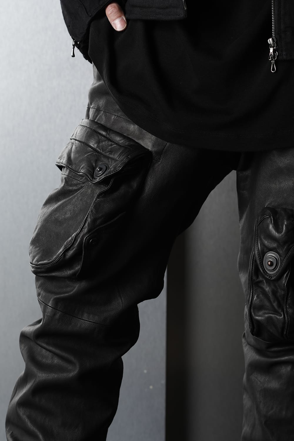 Leather skinny Gas mask Cargo pants
