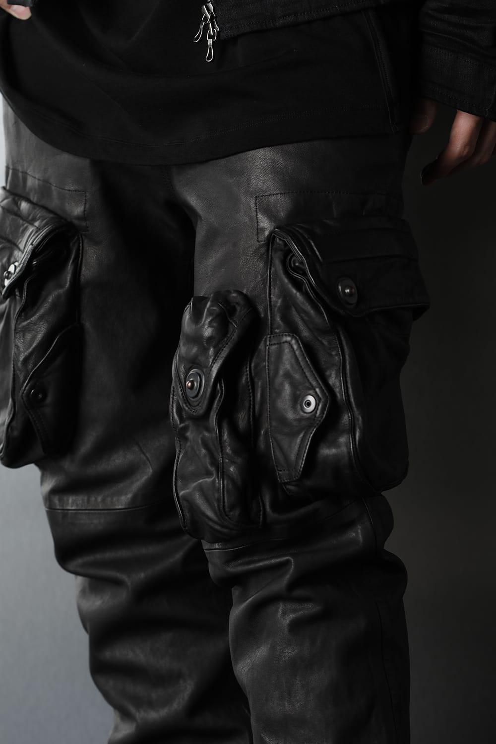Leather skinny Gas mask Cargo pants