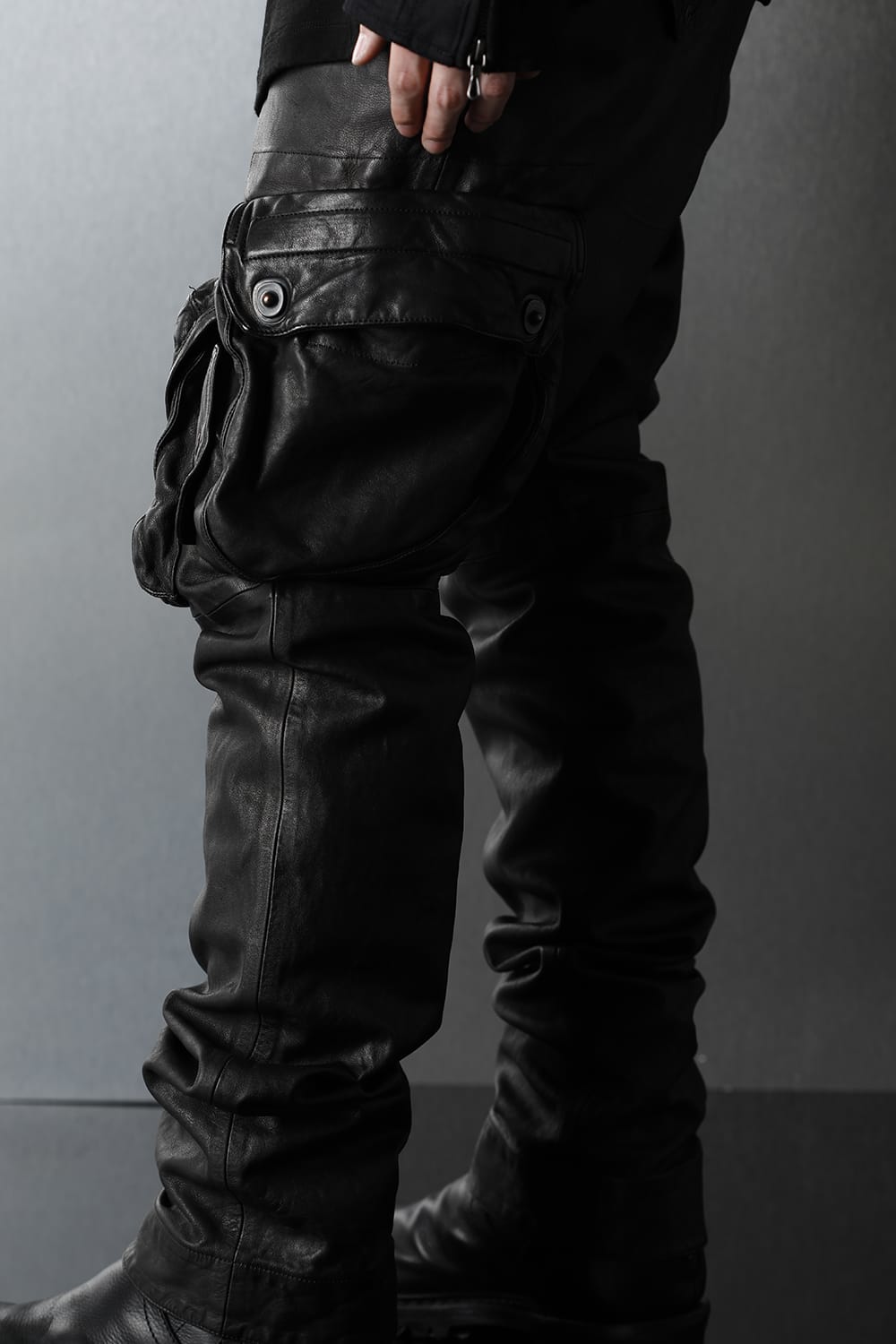 Leather skinny Gas mask Cargo pants