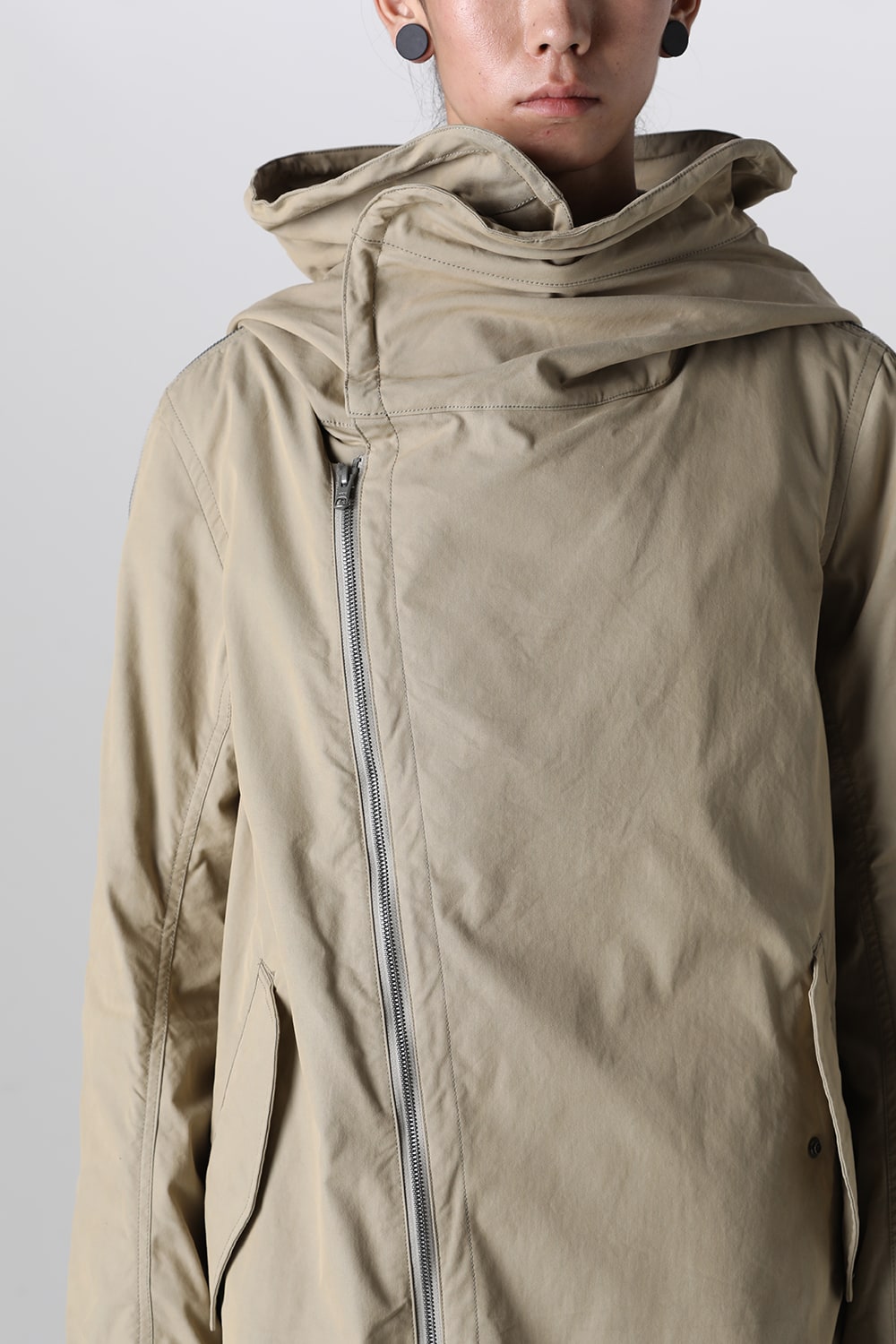 Multi Zip Military Hoodie Coat - Without Patches Beige