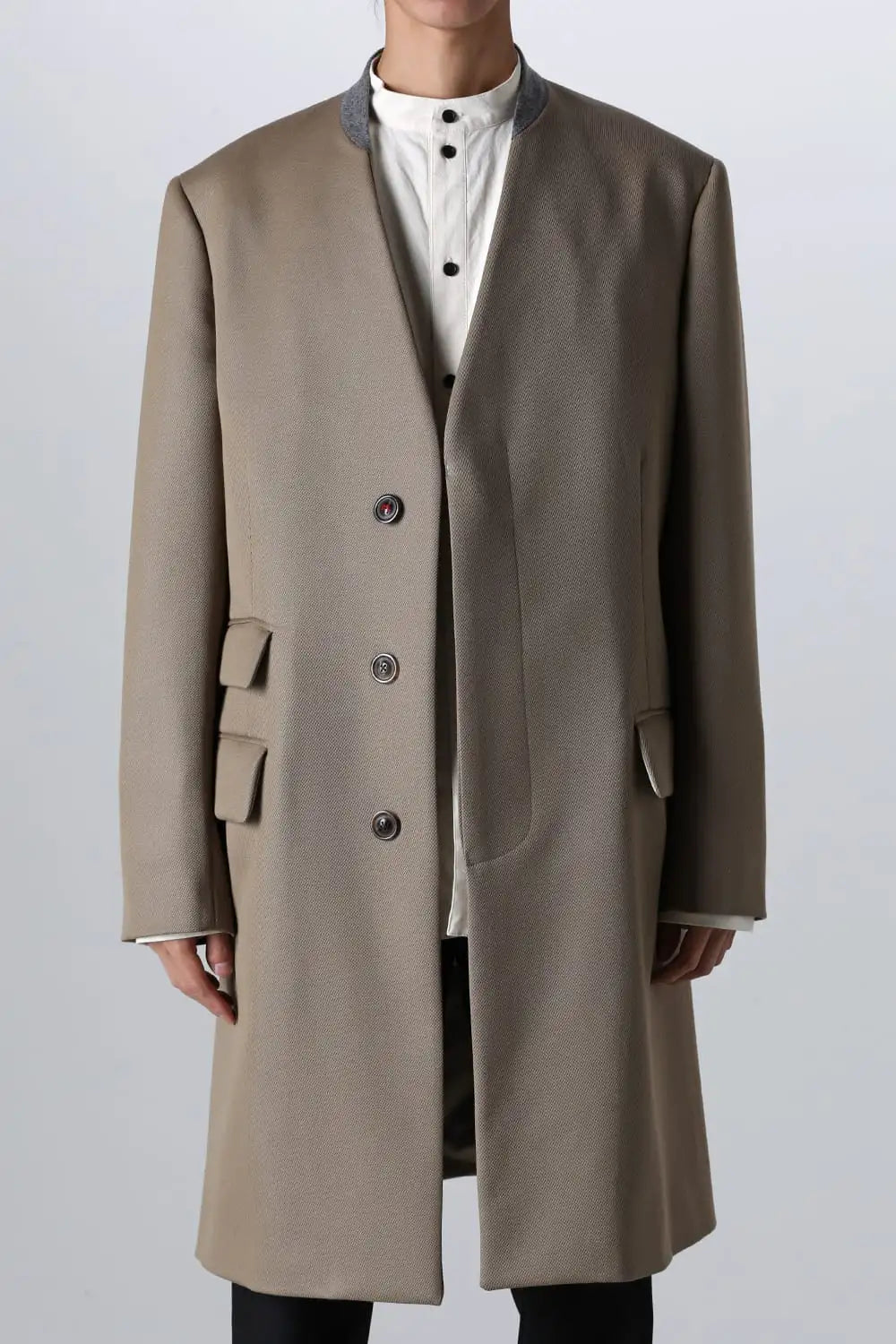 ノーカラーチェスターコートウールキャバリー