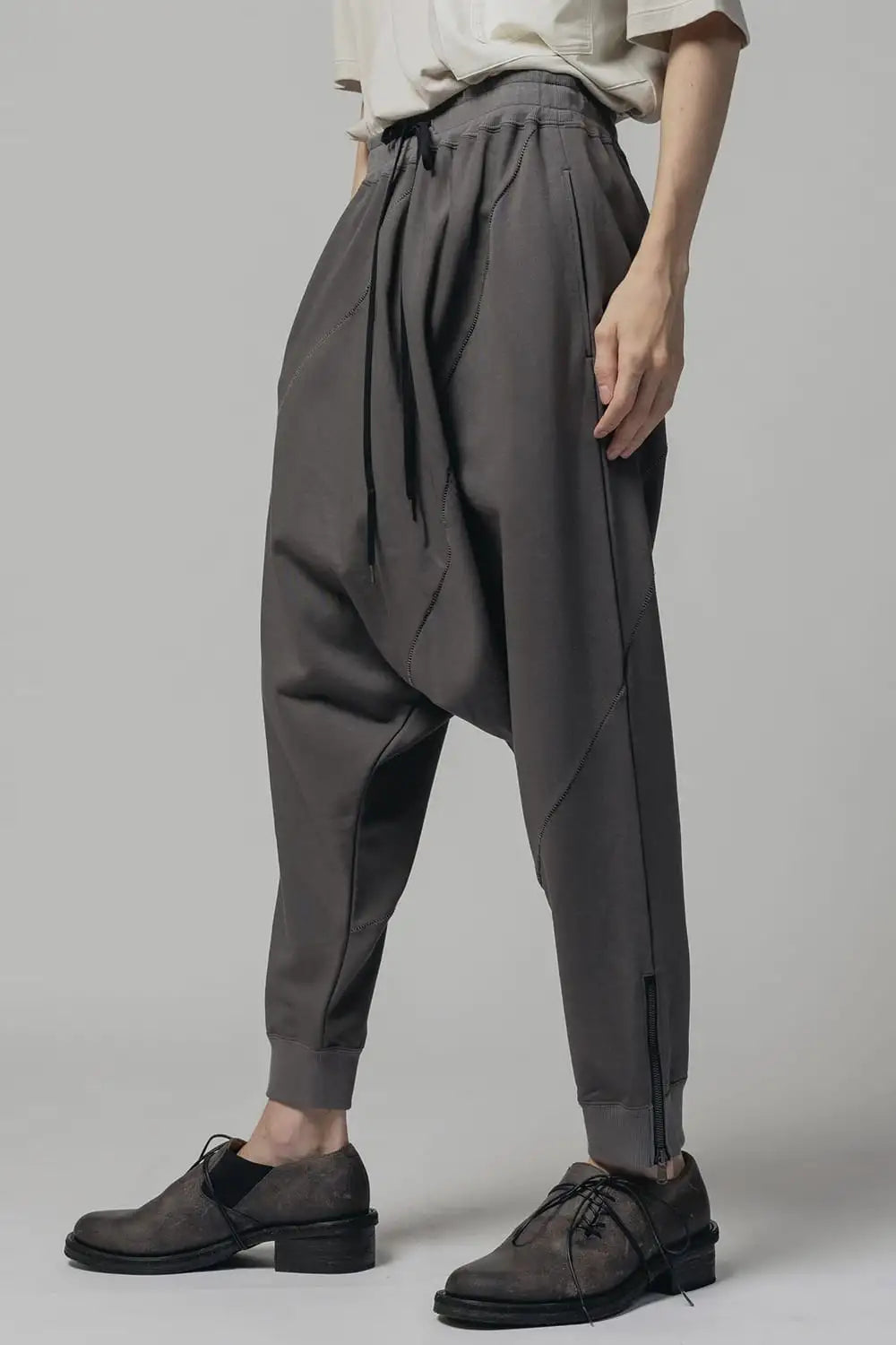 Sweat Drop-Crotch Pants  Gray