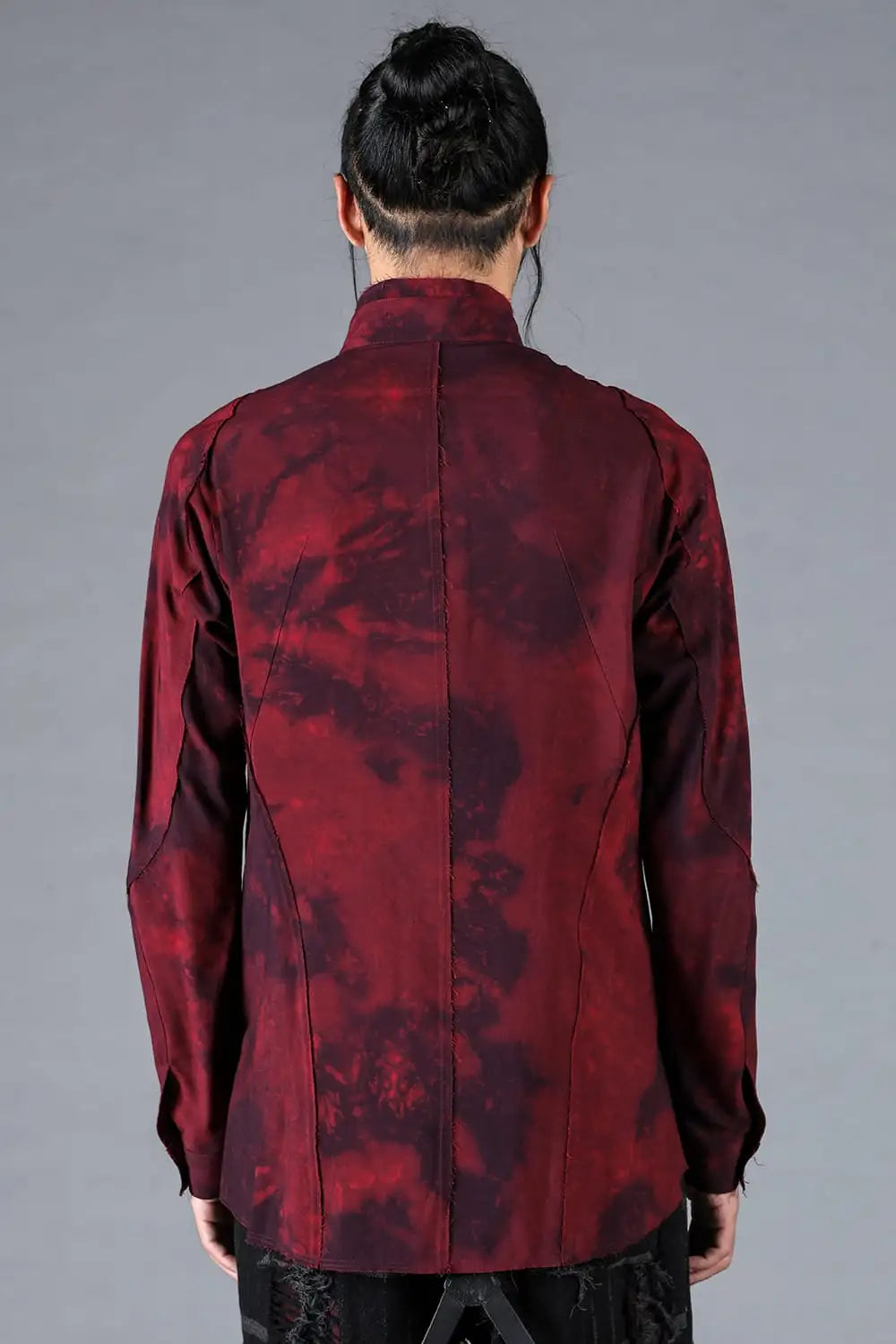 Rayon Twill Cut-Off Band Collar Shirt Red