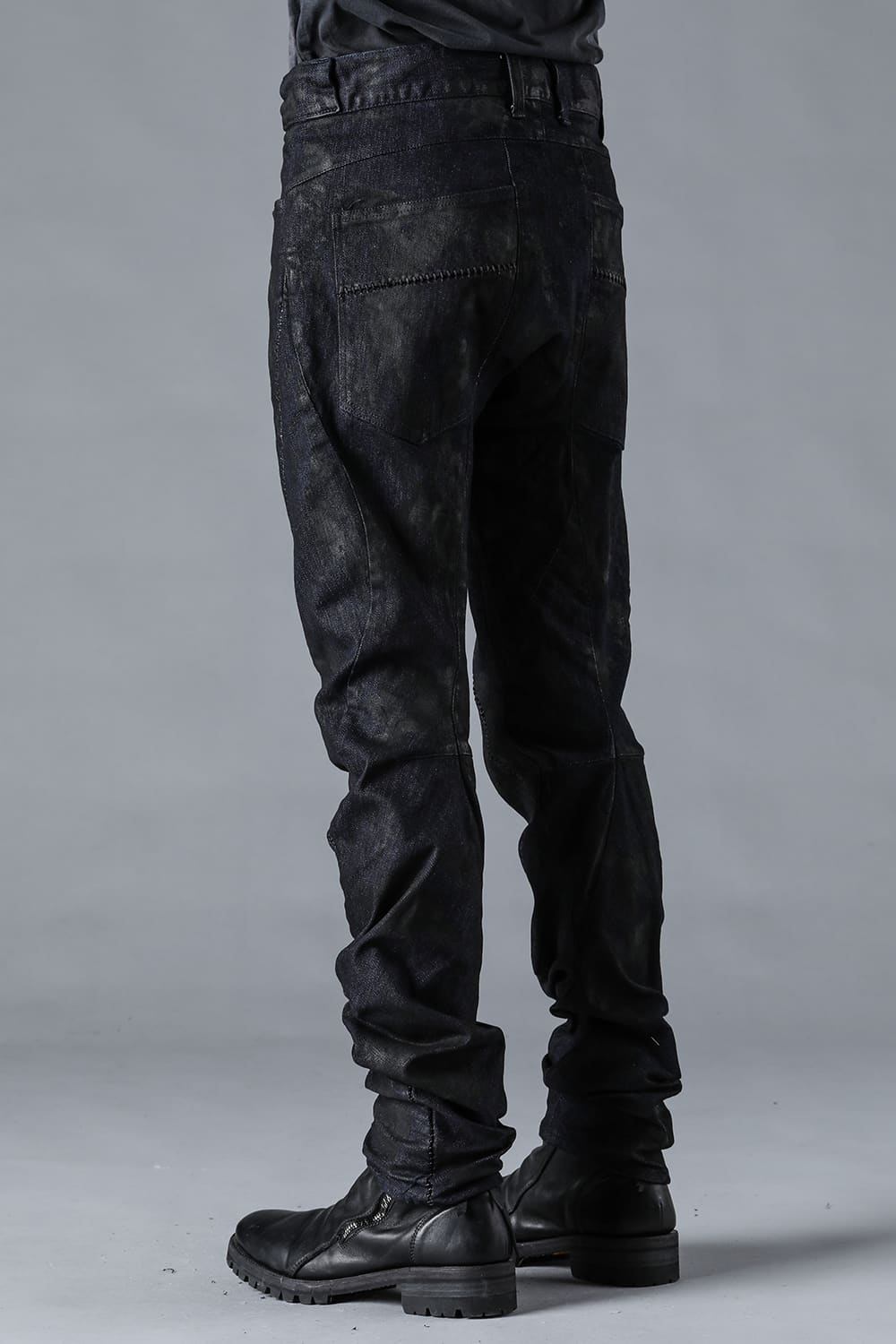 Coated Stretch Denim Overlock Twisted Curve Slim Pants