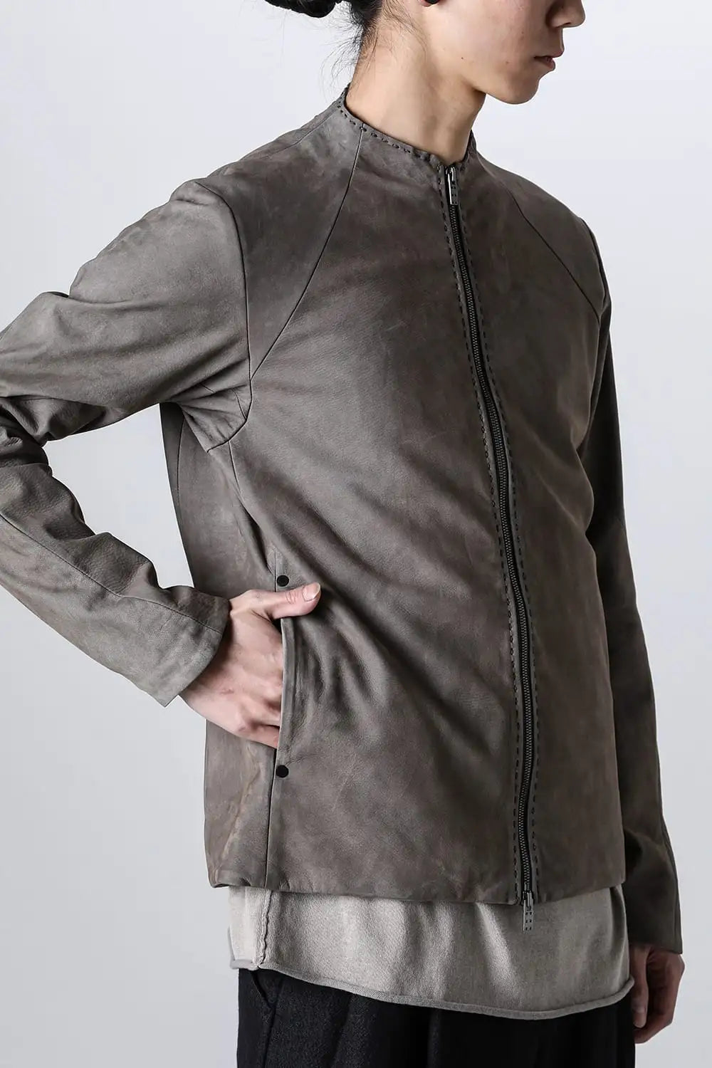 Jacket soft nubuck cow leather Slate Gray