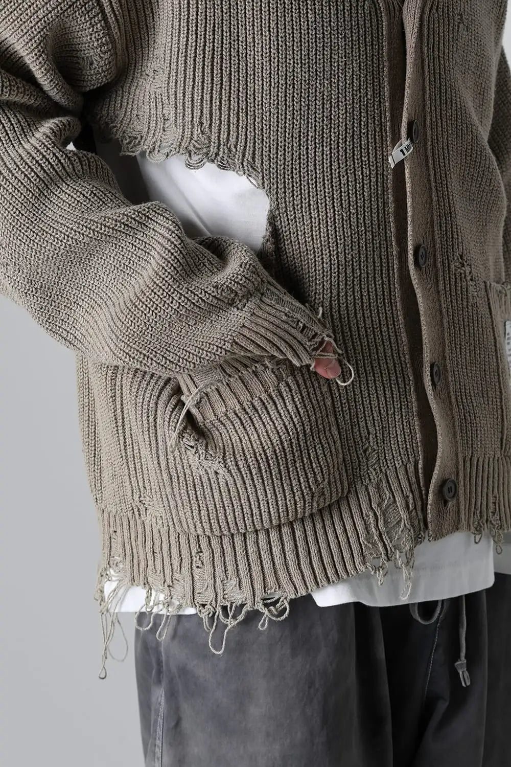 Bleached Knit Cardigan Khaki