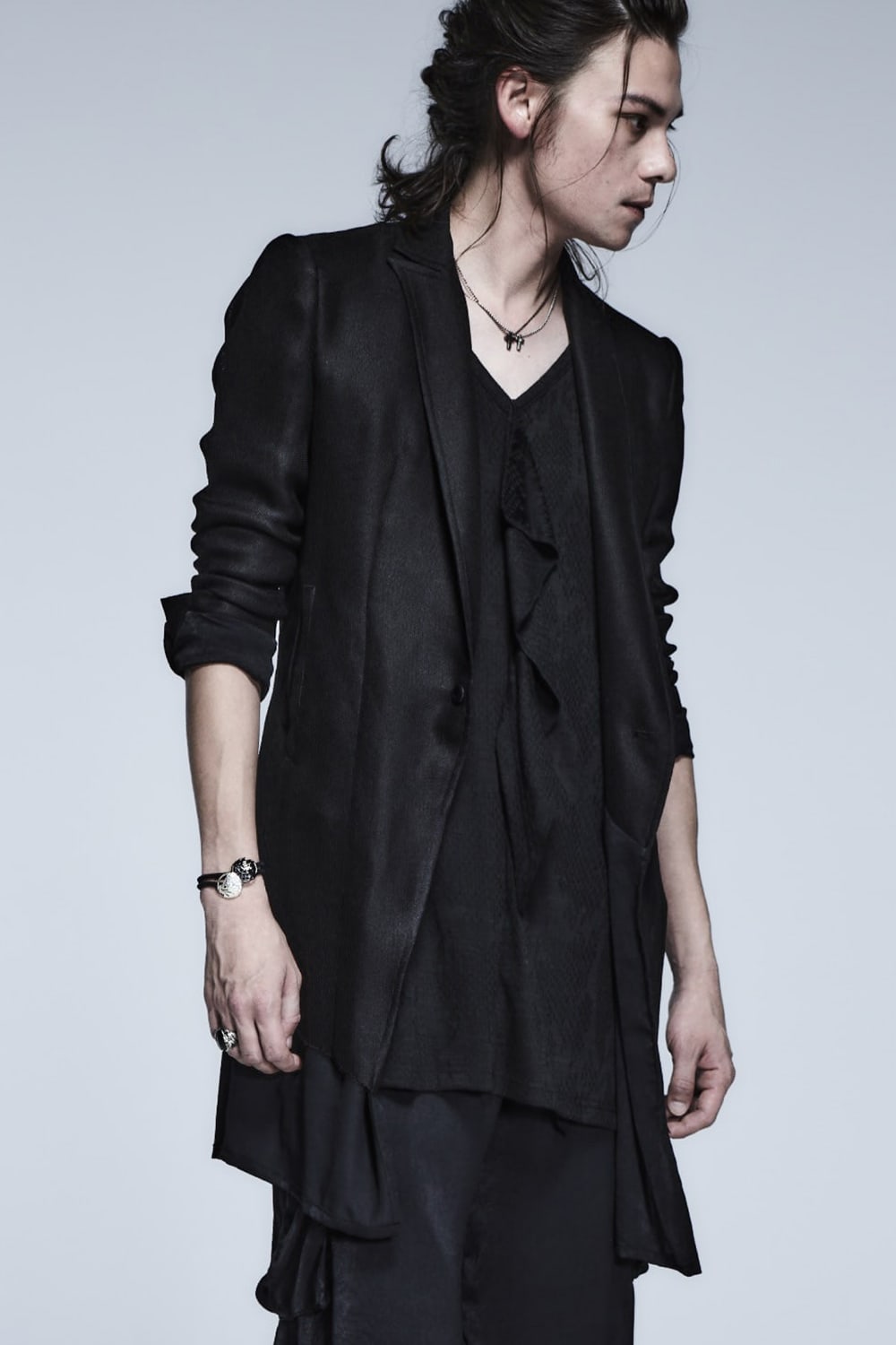 Layerd Long Jacket Black
