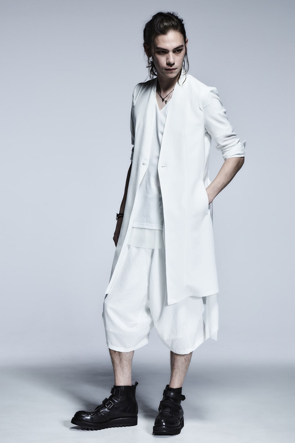 No Collar Flare Jacket White