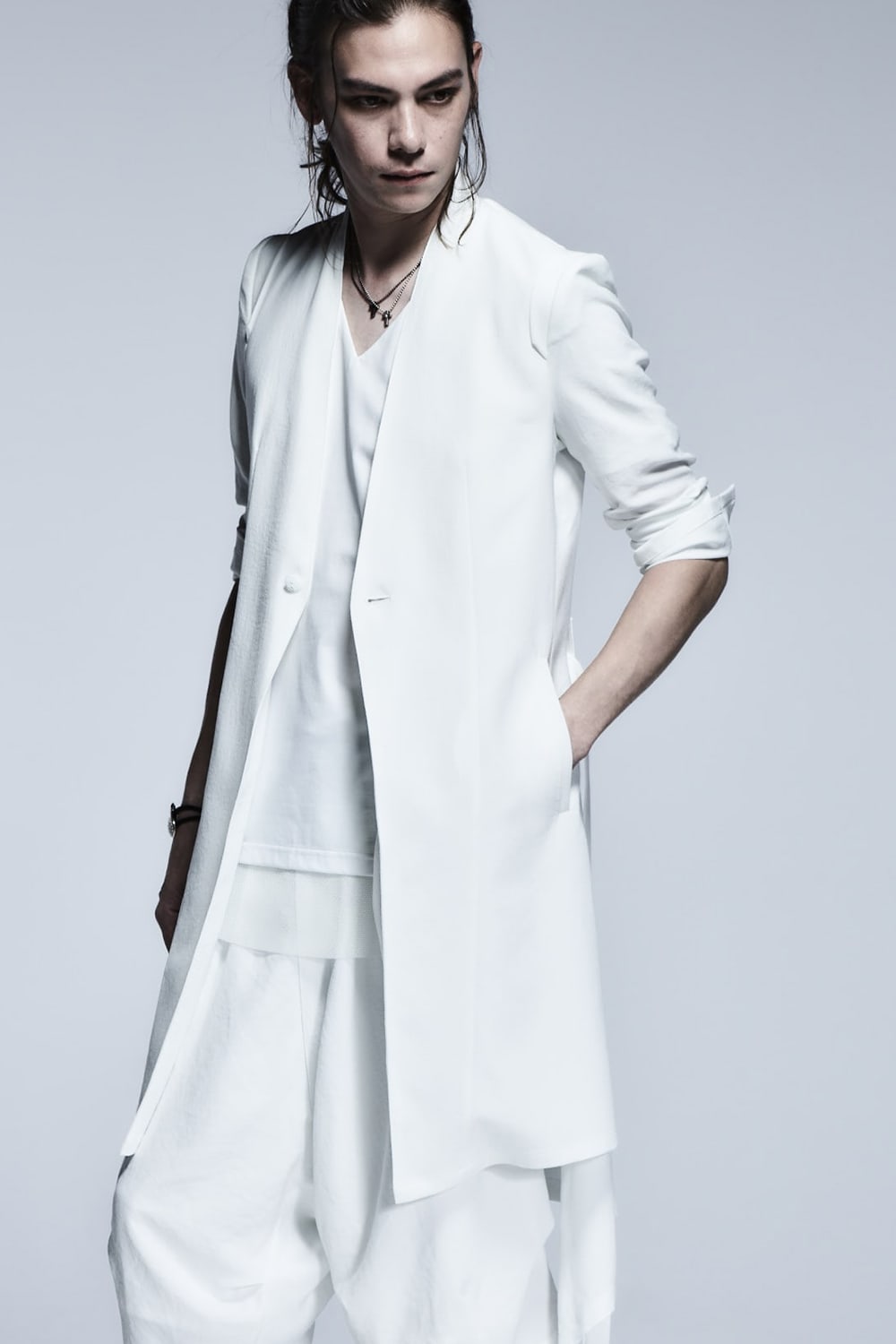 No Collar Flare Jacket White
