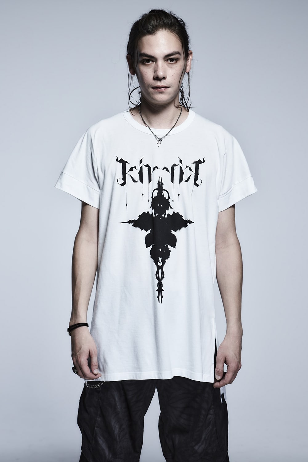 Drop Shoulder T-Shirts (Shadow Rose Print) White