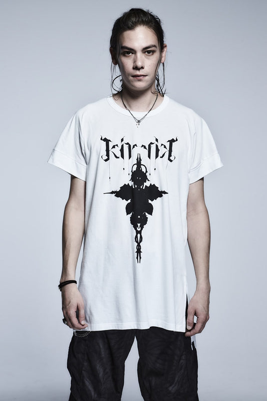 Drop Shoulder T-Shirts (Shadow Rose Print) White