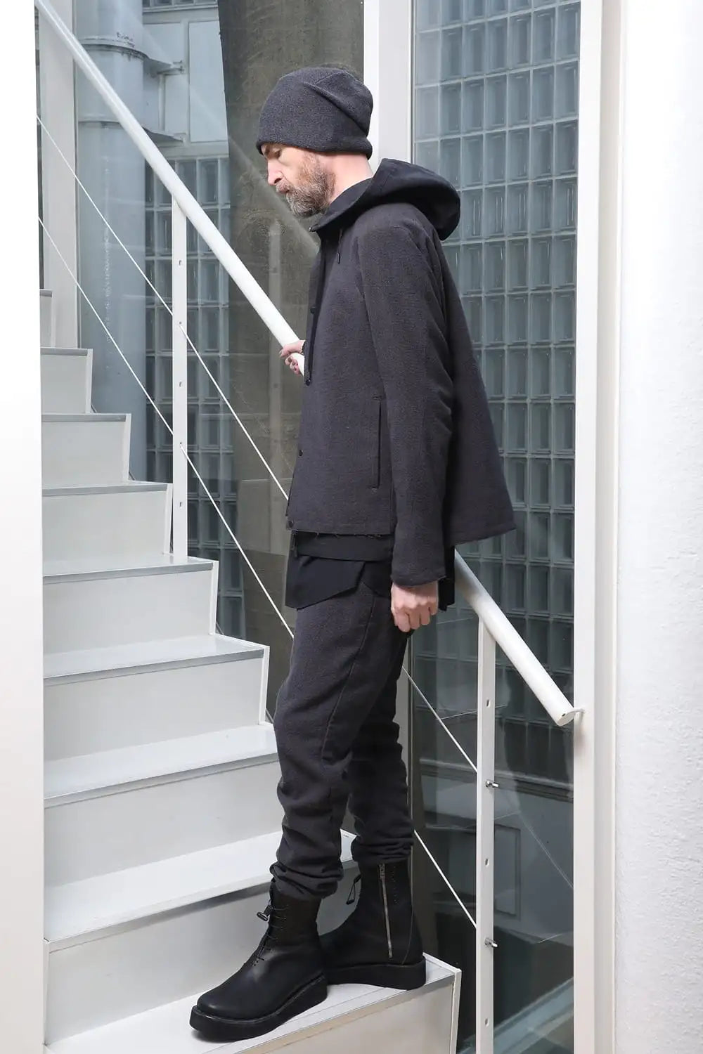 Hooded jacket silk / linen