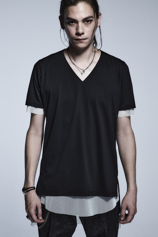 レイヤード Tシャツ ブラック×ホワイト