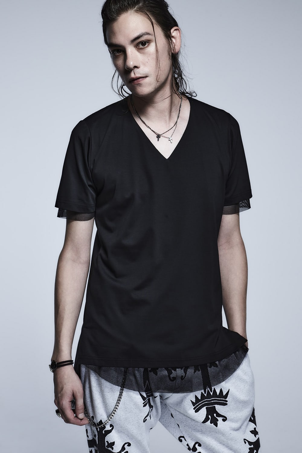 レイヤード Tシャツ ブラック×ブラック