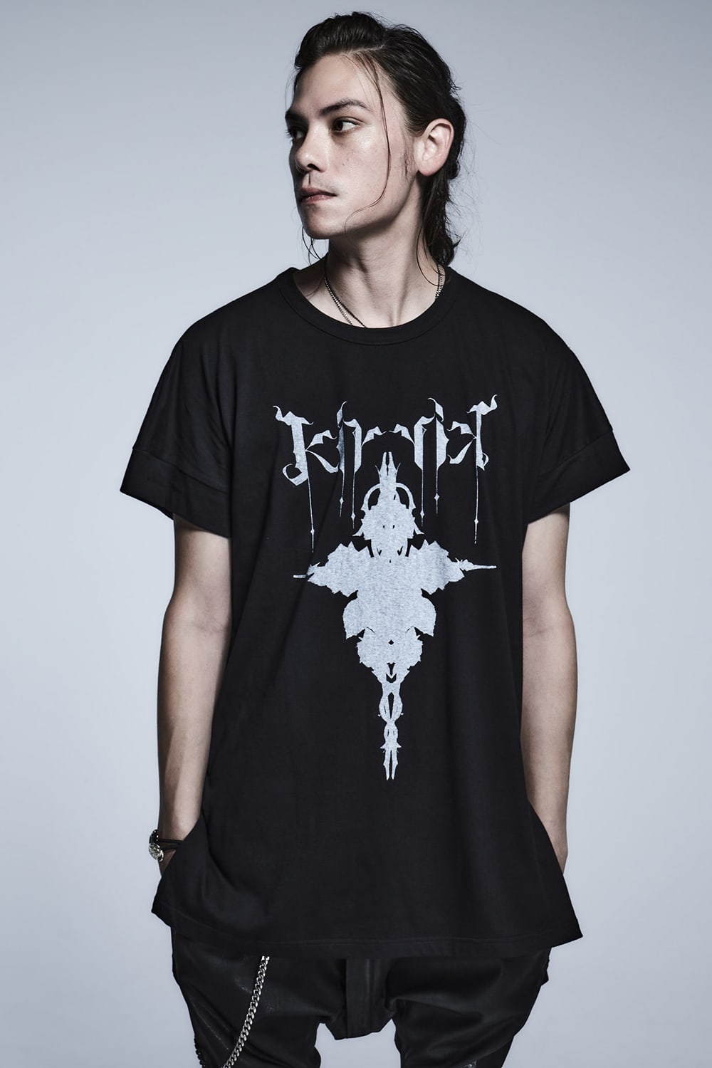 ドロップショルダー Tシャツ(シャドー ローズ プリント)  Black